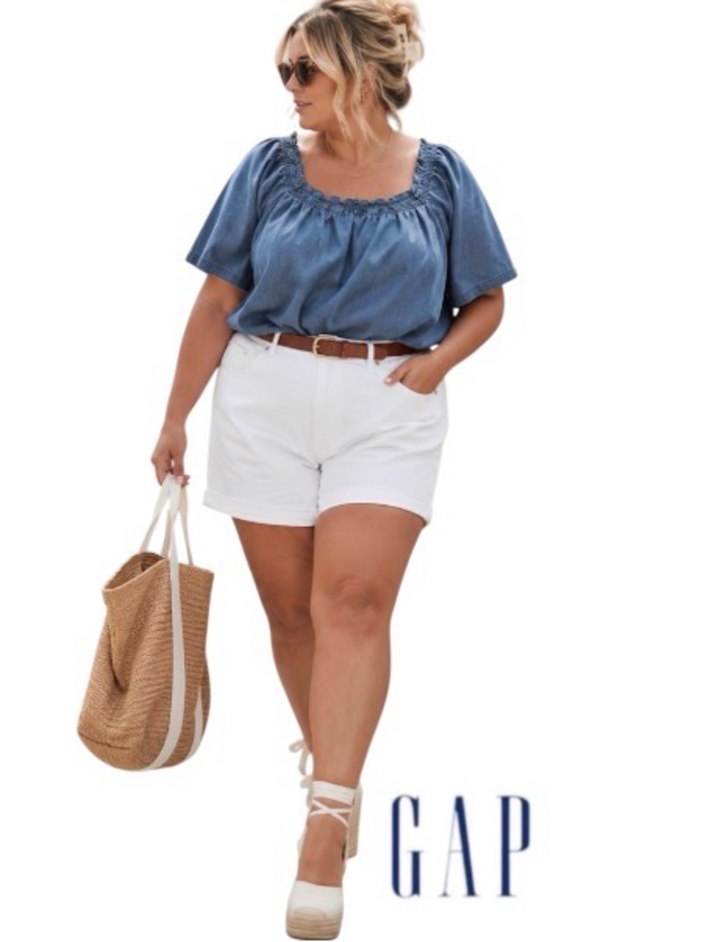 XXL GAP 100% Cotton Denim Flutter Sleeve Top, NWT